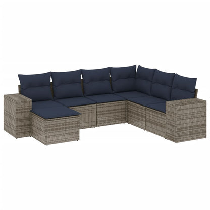 7-teiliges Gartensofa-Set mit Kissen, grau, Polyrattan