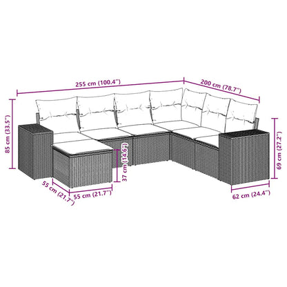 7-teiliges Gartensofa-Set mit Kissen, grau, Polyrattan