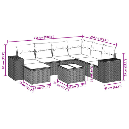 8-teiliges Gartensofa-Set mit Kissen, grau, Polyrattan