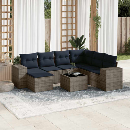 8-teiliges Gartensofa-Set mit Kissen, grau, Polyrattan