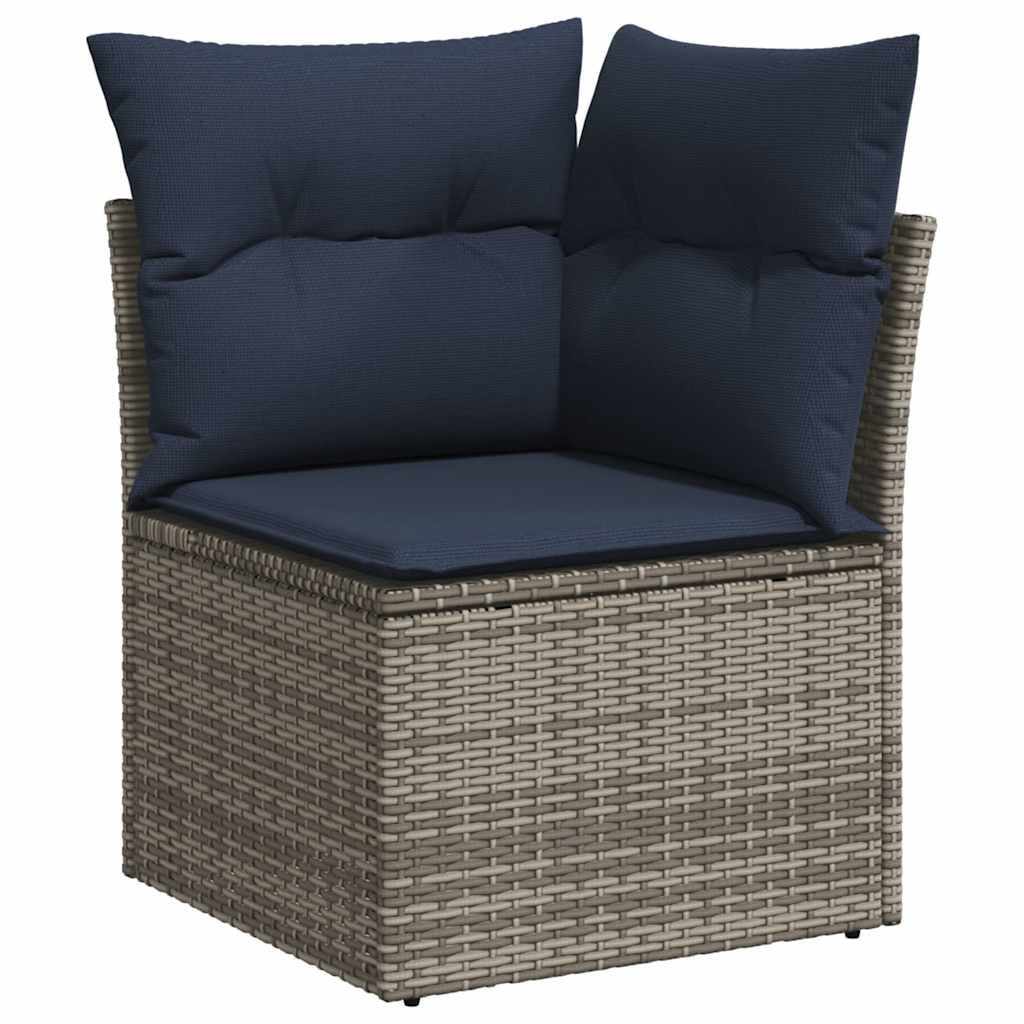 6-teiliges Gartensofa-Set mit Kissen, grau, Polyrattan