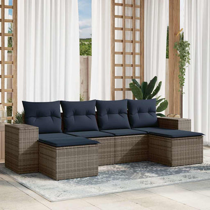 6-teiliges Gartensofa-Set mit Kissen, grau, Polyrattan