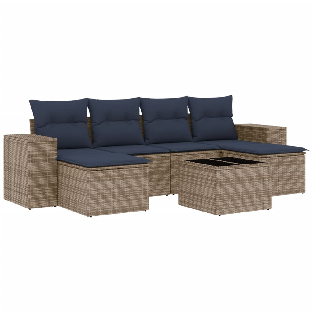 7-teiliges Gartensofa-Set mit Kissen, grau, Polyrattan