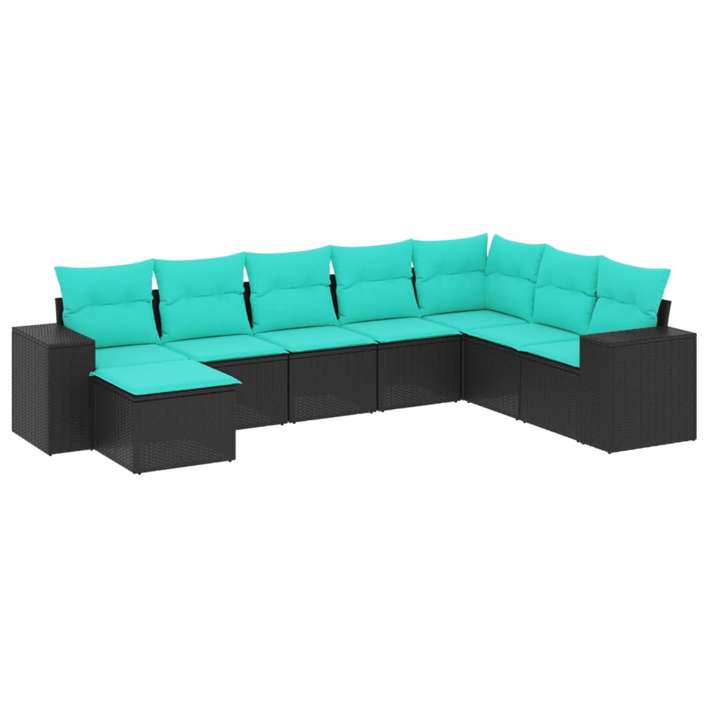 8-teiliges Gartensofa-Set mit Kissen, schwarzes Polyrattan