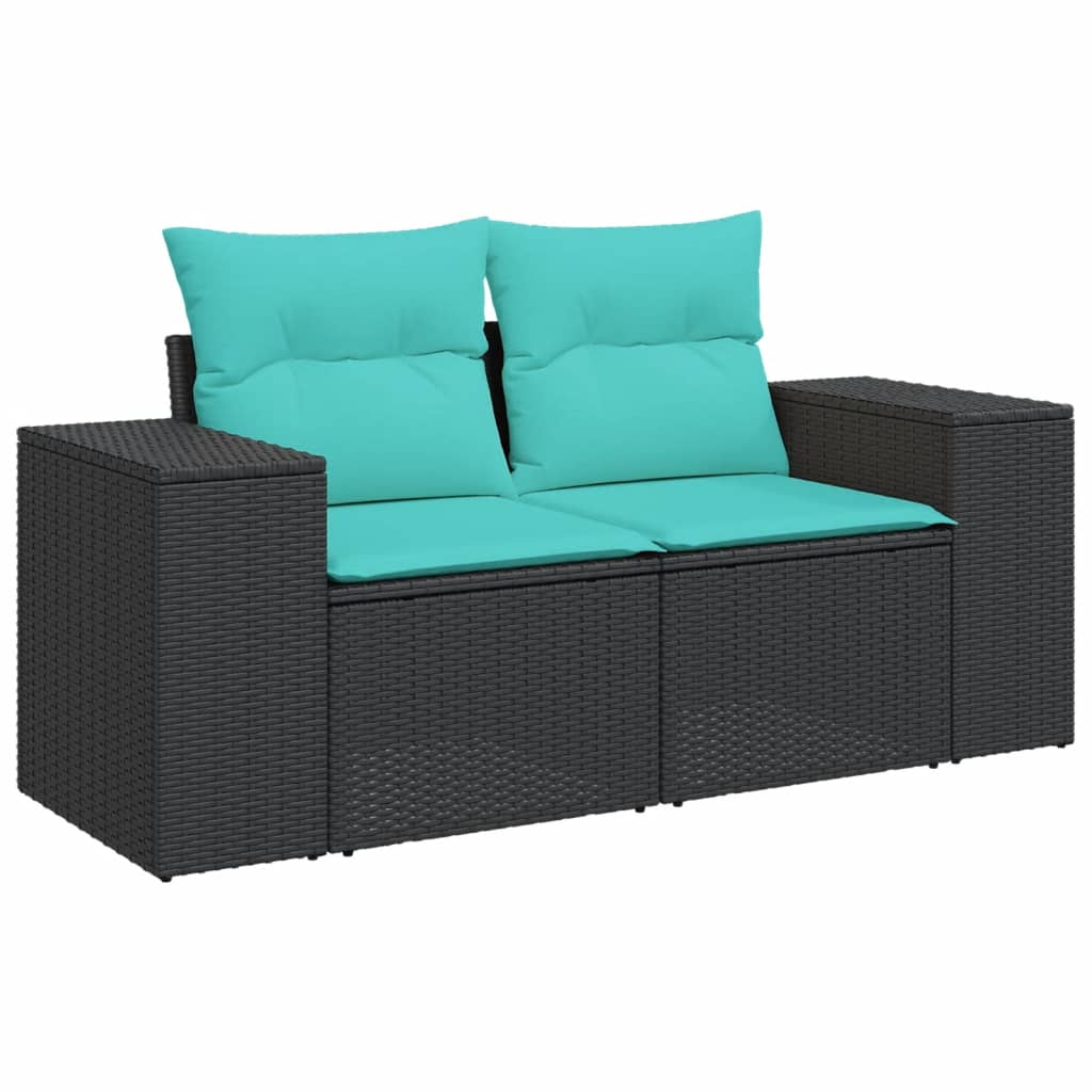 8-teiliges Gartensofa-Set mit Kissen, schwarzes Polyrattan
