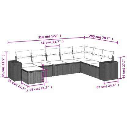 8-teiliges Gartensofa-Set mit Kissen, schwarzes Polyrattan
