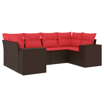 6-teiliges Gartensofa-Set mit Kissen, braun, Polyrattan
