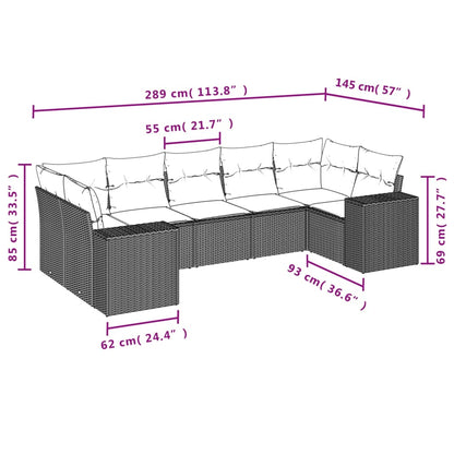 7-teiliges Gartensofa-Set mit Kissen, schwarzes Polyrattan