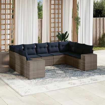 9-teiliges Gartensofa-Set mit Kissen, grau, Polyrattan