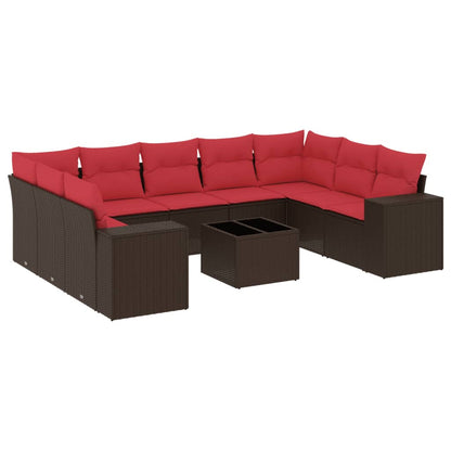 10-teiliges Gartensofa-Set mit Kissen, braun, Polyrattan