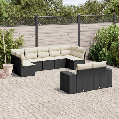9-tlg. Garten-Sofagarnitur mit Kissen Schwarz Poly Rattan
