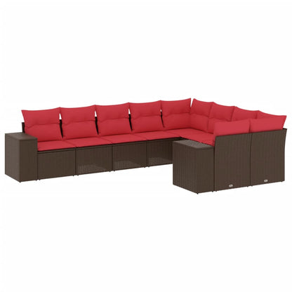 9-teiliges Gartensofa-Set mit Kissen, braun, Polyrattan