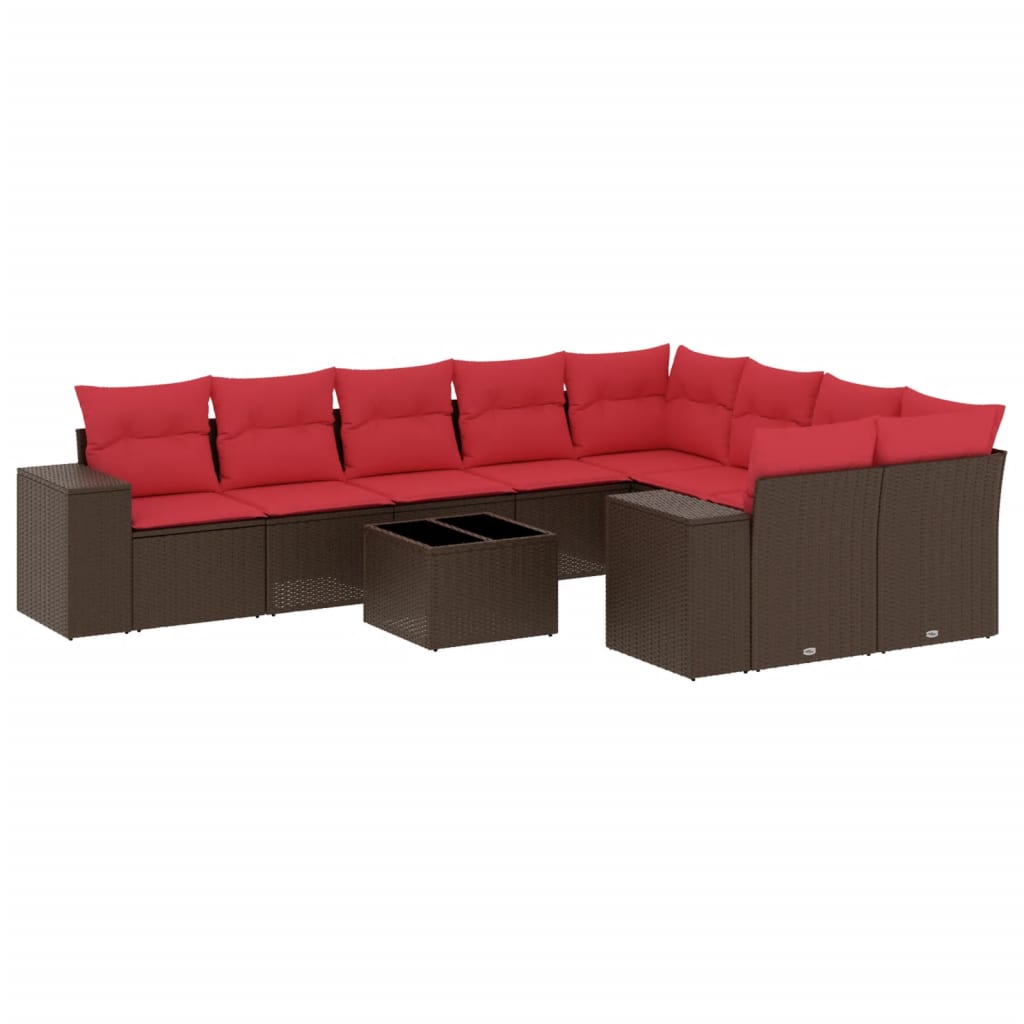 10-teiliges Gartensofa-Set mit Kissen, braun, Polyrattan