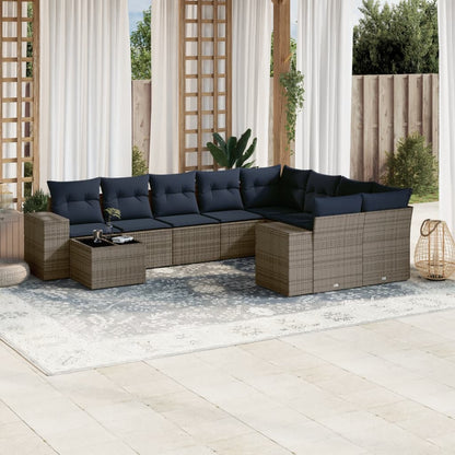 10-teiliges Gartensofa-Set mit Kissen, grau, Polyrattan
