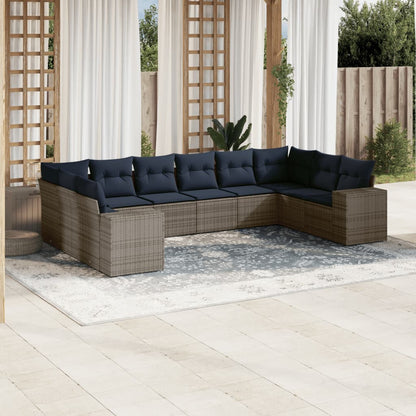 10-teiliges Gartensofa-Set mit Kissen, grau, Polyrattan