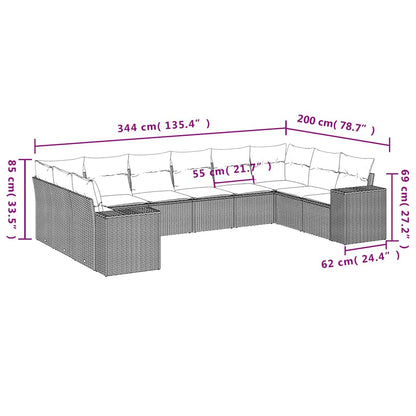 10-tlg. Garten-Sofagarnitur mit Kissen Hellgrau Poly Rattan