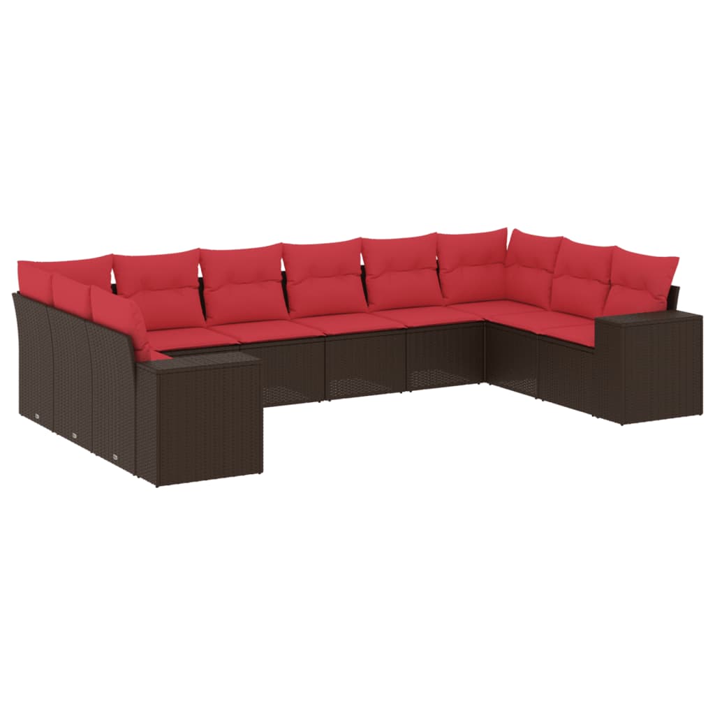 10-teiliges Gartensofa-Set mit Kissen, braun, Polyrattan