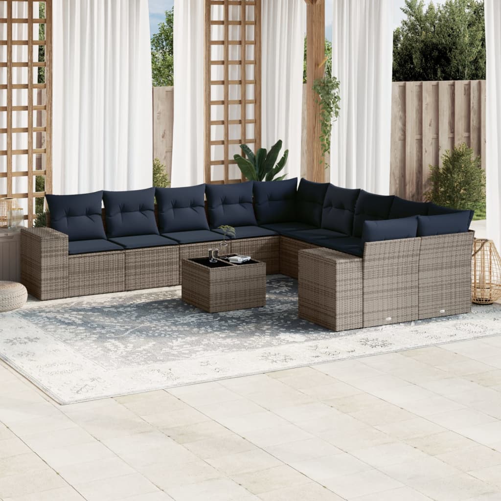 11-teiliges Gartensofa-Set mit Kissen, grau, Polyrattan