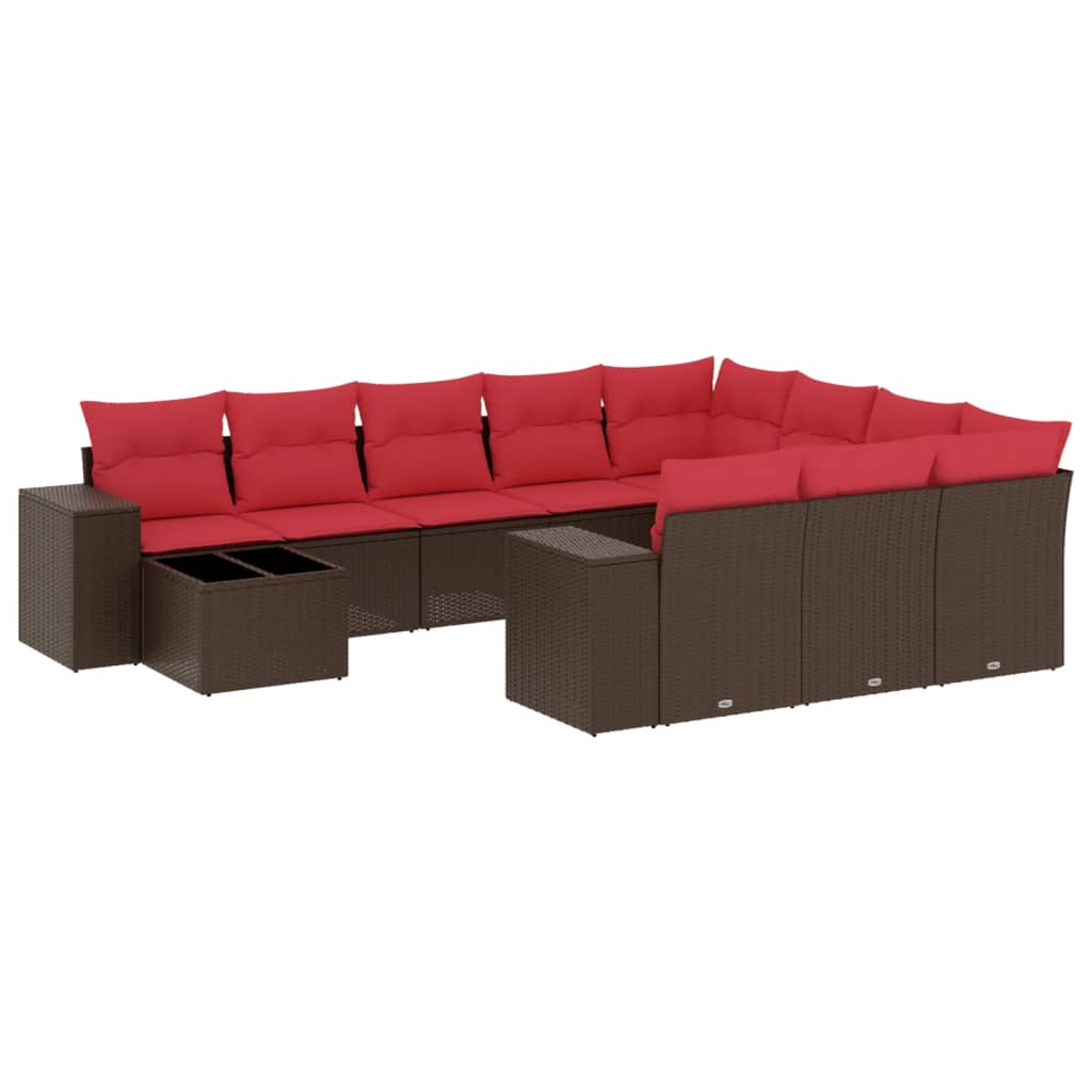 11-teiliges Gartensofa-Set mit Kissen, braun, Polyrattan