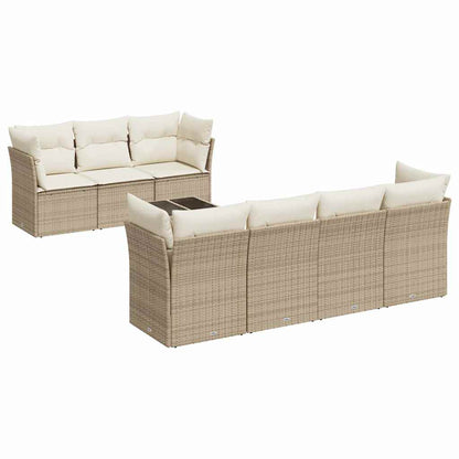 8-tlg. Garten-Sofagarnitur mit Kissen Beige Poly Rattan