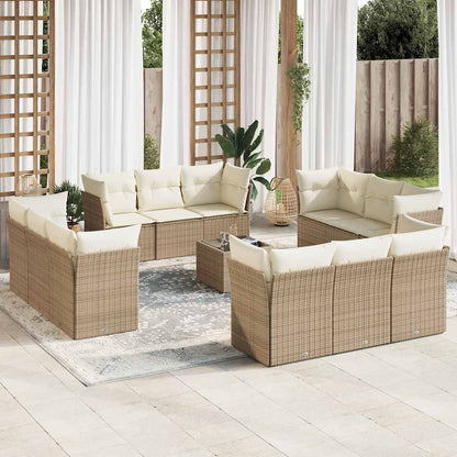 13-tlg. Garten-Sofagarnitur mit Kissen Beige Poly Rattan