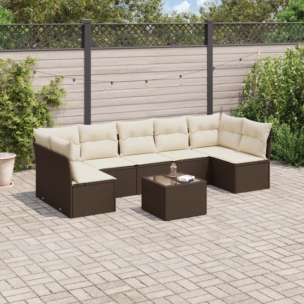 8-tlg. Garten-Sofagarnitur mit Kissen Braun Poly Rattan