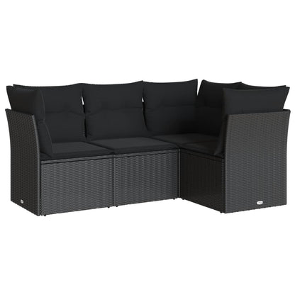 4-tlg. Garten-Sofagarnitur mit Kissen Schwarz Poly Rattan
