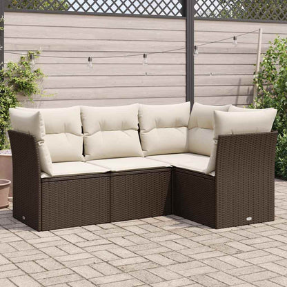 4-tlg. Garten-Sofagarnitur mit Kissen Braun Poly Rattan