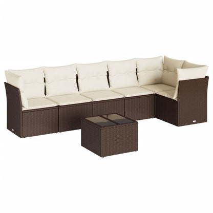 7-tlg. Garten-Sofagarnitur mit Kissen Braun Poly Rattan