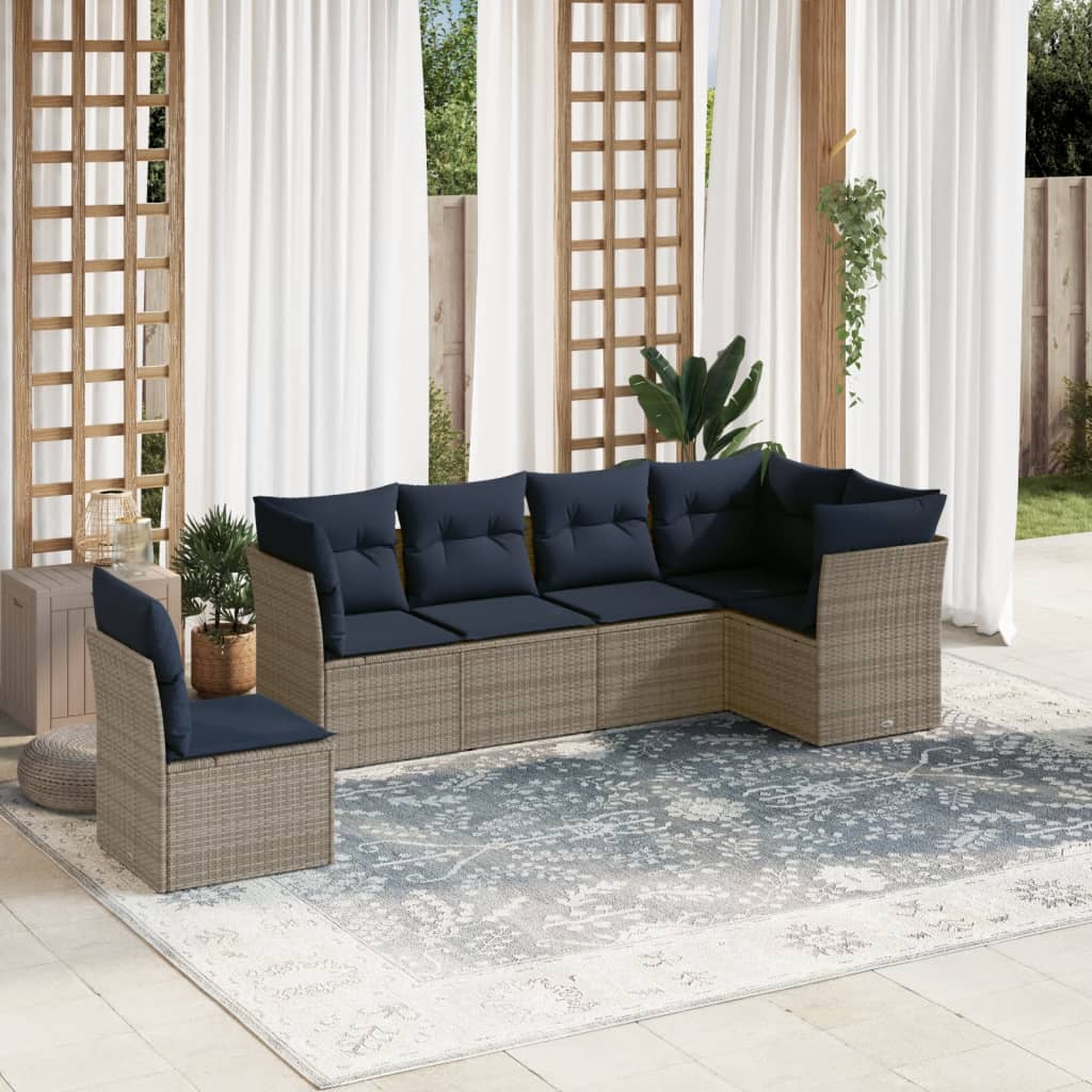 6-teiliges Gartensofa-Set mit Kissen, grau, Polyrattan
