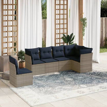 6-teiliges Gartensofa-Set mit Kissen, grau, Polyrattan