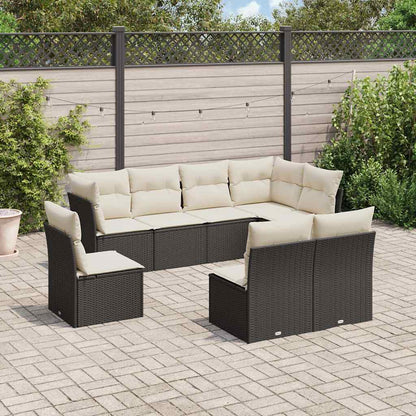 8-tlg. Garten-Sofagarnitur mit Kissen Schwarz Poly Rattan