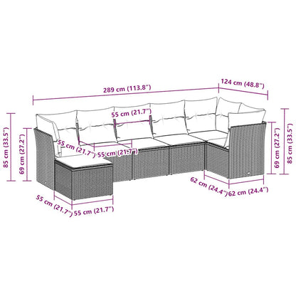 7-tlg. Garten-Sofagarnitur mit Kissen Hellgrau Poly Rattan