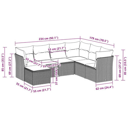 7-tlg. Garten-Sofagarnitur mit Kissen Hellgrau Poly Rattan