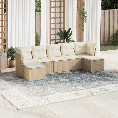 7-tlg. Garten-Sofagarnitur mit Kissen Beige Poly Rattan