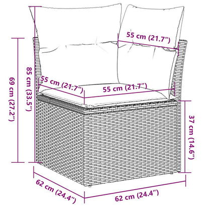9-tlg. Garten-Sofagarnitur mit Kissen Braun Poly Rattan