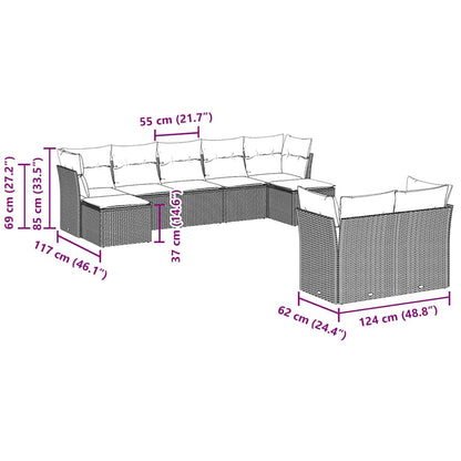 9-tlg. Garten-Sofagarnitur mit Kissen Braun Poly Rattan