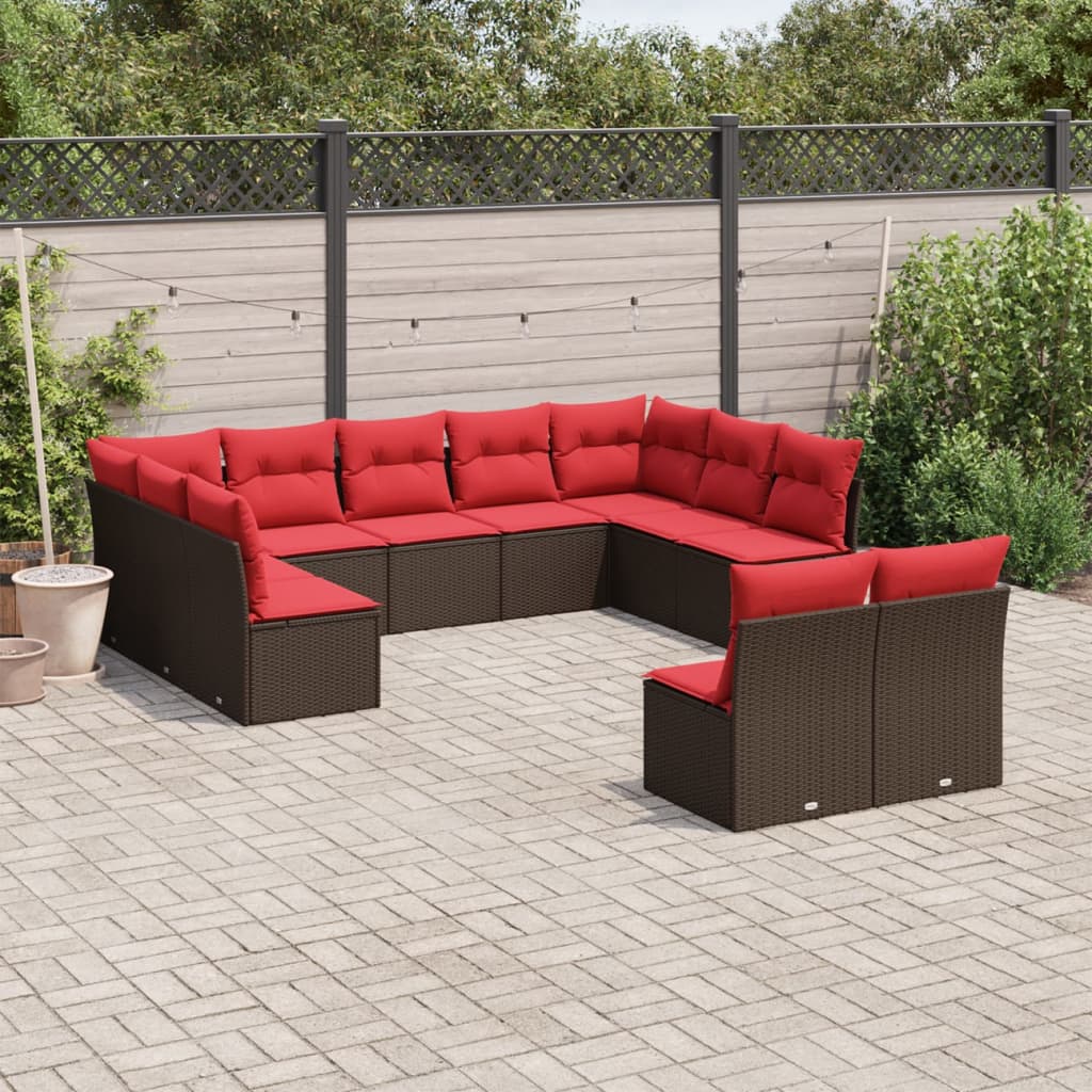 11-teiliges Gartensofa-Set mit Kissen, braun, Polyrattan