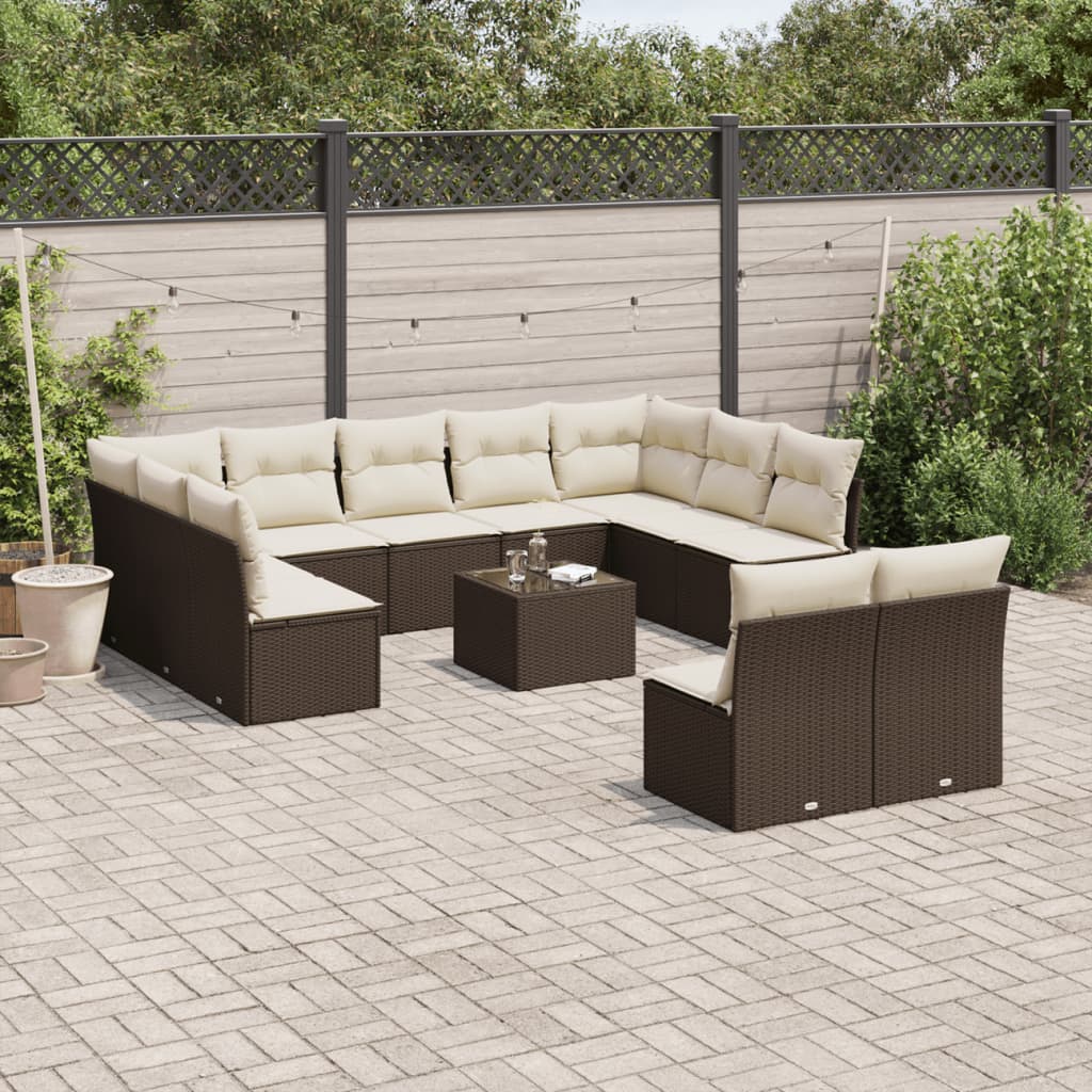 12-tlg. Garten-Sofagarnitur mit Kissen Braun Poly Rattan