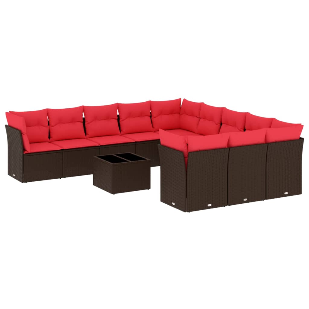 12-teiliges Gartensofa-Set mit Kissen, braun, Polyrattan