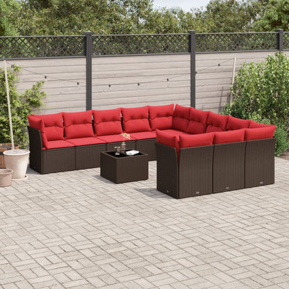 12-teiliges Gartensofa-Set mit Kissen, braun, Polyrattan