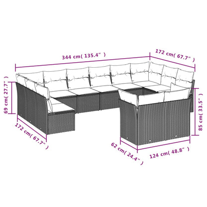 12-teiliges Gartensofa-Set mit Kissen, schwarzes Polyrattan