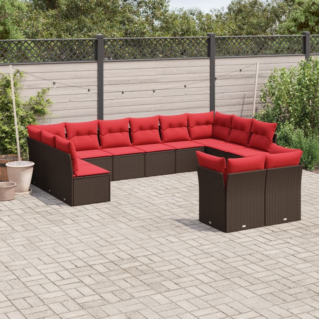 12-teiliges Gartensofa-Set mit Kissen, braun, Polyrattan