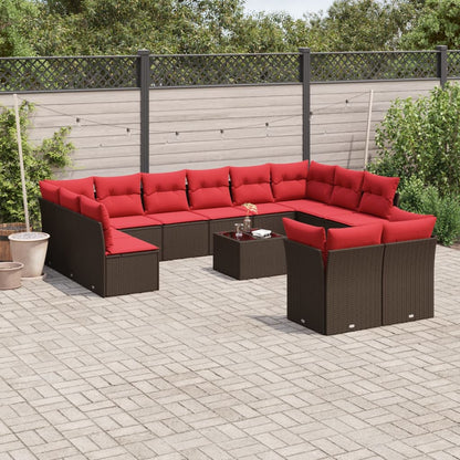 13-teiliges Gartensofa-Set mit Kissen, braun, Polyrattan