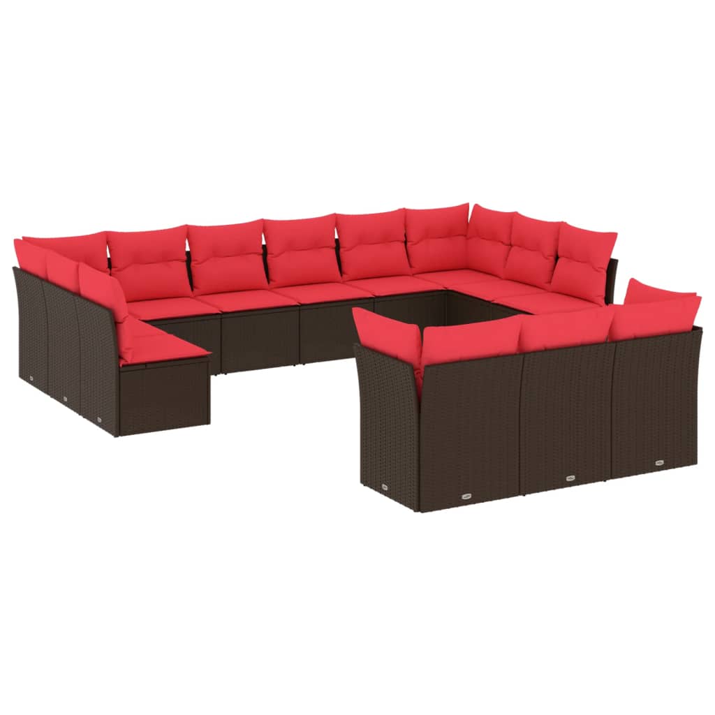 13-teiliges Gartensofa-Set mit Kissen, braun, Polyrattan