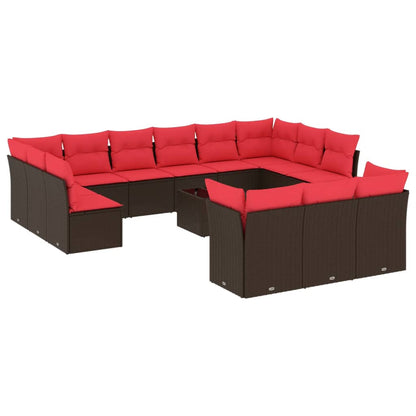 14-teiliges Gartensofa-Set mit Kissen, braun, Polyrattan