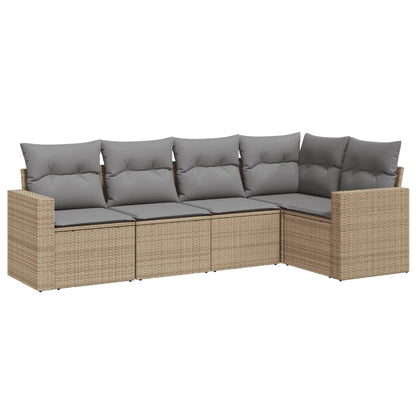 5-tlg. Garten-Sofagarnitur mit Kissen Beige Poly Rattan
