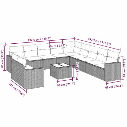 12-tlg. Garten-Sofagarnitur mit Kissen Hellgrau Poly Rattan