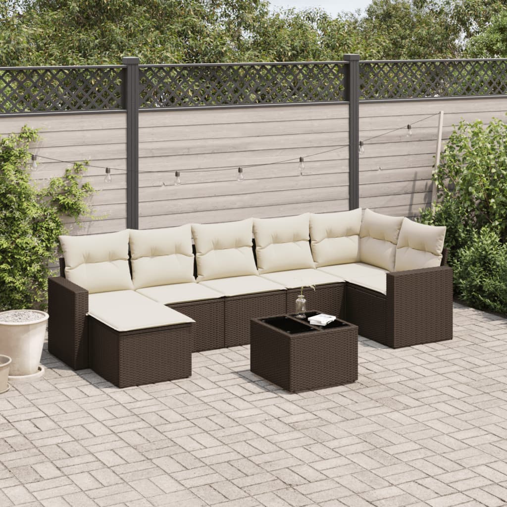 8-tlg. Garten-Sofagarnitur mit Kissen Braun Poly Rattan