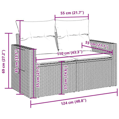 9-tlg. Garten-Sofagarnitur mit Kissen Braun Poly Rattan
